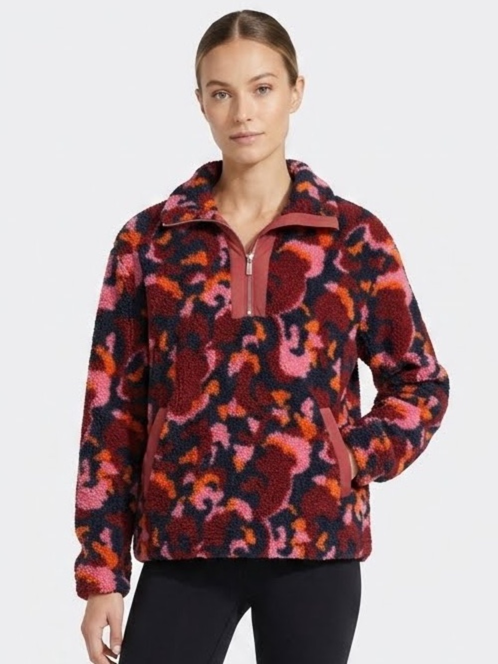 S SAGE Collective Women's Red Faux Shearling Pullover Quarter Zip Small